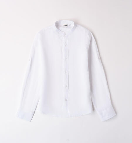 Boys' 100% linen Mandarin collar shirt WHITE