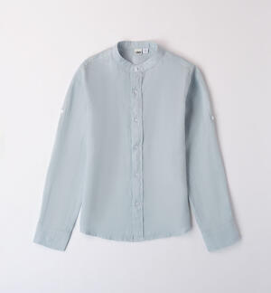 Boys' 100% linen Mandarin collar shirt LIGHT BLUE