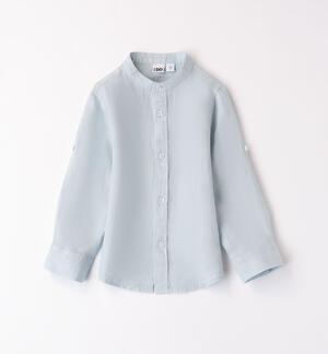 Camicia coreana in lino per bambino AZZURRO