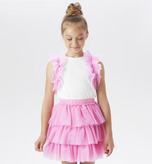 Canotta ragazza con tulle ROSA