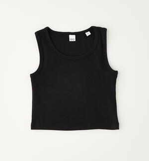 Girls' ribbed vest top BLACK