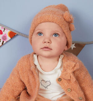 Girls' hat with pompom BROWN