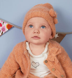 Cappellino bimba con pompon MARRONE