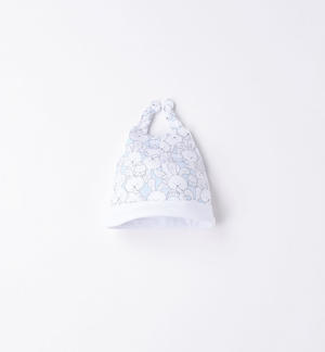 Cappellino modello cuffia con nodo per neonato AZZURRO