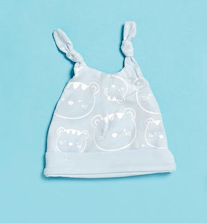 Cappellino modello cuffia con nodo per neonato AZZURRO