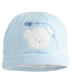 Cappellino neonato in ciniglia AZZURRO
