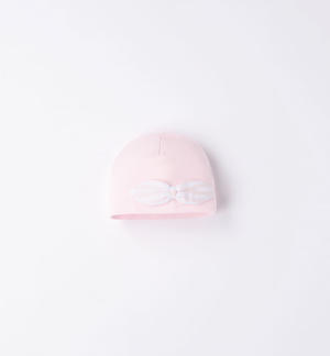 Cappello cuffia neonata con fiocco ROSA