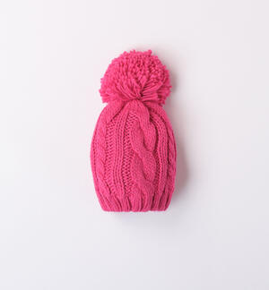 Girls' pompom hat FUCHSIA