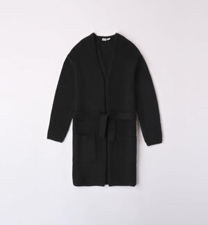 Girls' long cardigan BLACK