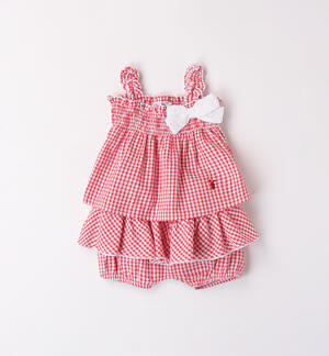 Girls' checked  design outfit RED