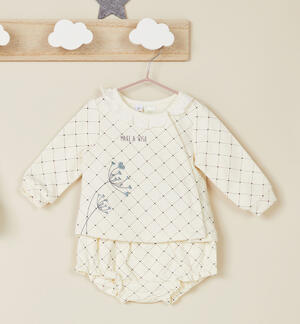 Two-piece cream and grey baby girls outfit