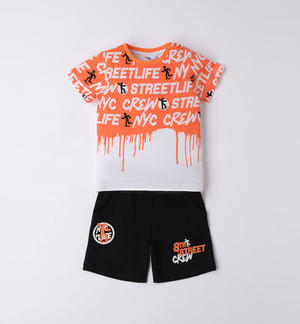 Boy's summer outfit with printed lettering ORANGE