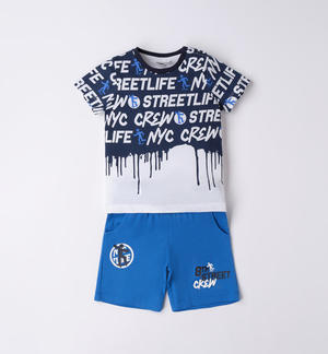 Boy's summer outfit with printed lettering BLUE