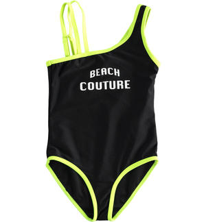 One-piece swimsuit with beachwear line contrasting colour finishes BLACK