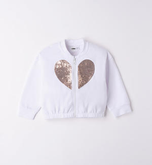 Girl's sweatshirt with sequinned heart WHITE