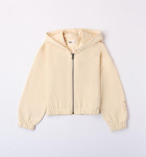 Girls' sweatshirt with an elasticated hem BEIGE