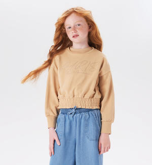 Felpa girocollo ragazza con elastico BEIGE