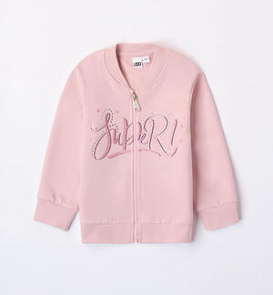 Felpa zip bambina con strass ROSA