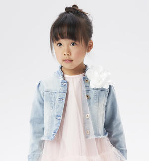 Giubbotto jeans bambina con fiore