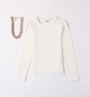 Girls' T-shirt with a necklace CREAM