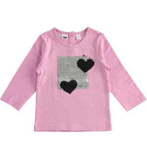 100% cotton crewneck T-shirt with reversible sequin hearts PINK