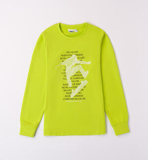 Boys' crew neck T-shirt with lettering GREEN
