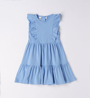 Morbido abito bambina con balze BLU