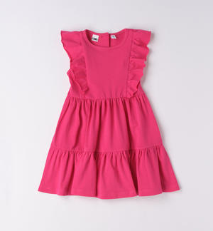 Morbido abito bambina con balze FUCSIA