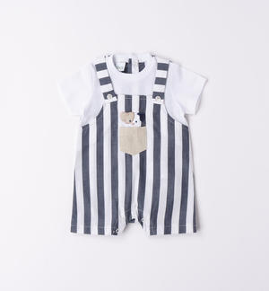 Striped dungaree-style baby boy romper