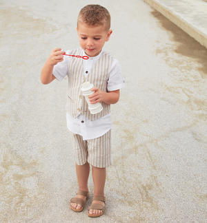 Pantalone corto bambino fantasia rigata BEIGE