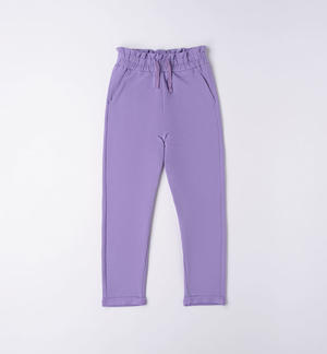 Girl's jersey fleece trousers with elastic band VIOLET