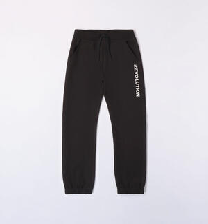 Boys' drawstring tracksuit bottoms BLACK