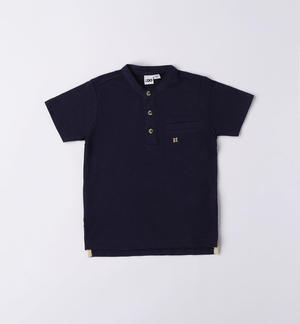 Boy's grandad neck polo shirt BLUE