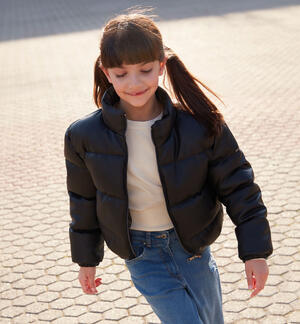 Girls' pullover with puff sleeves BEIGE