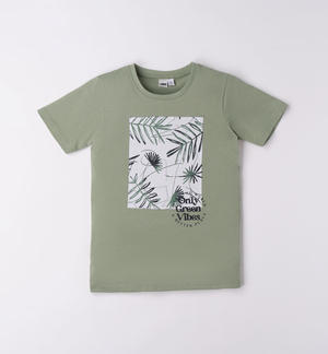 100% cotton boy's T-shirt with patterned print GREEN