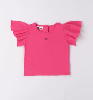 T-shirt bambina cuore strass FUCSIA
