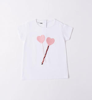 T-shirt bambina cuori paillettes BIANCO
