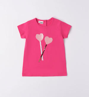 T-shirt bambina cuori paillettes FUCSIA
