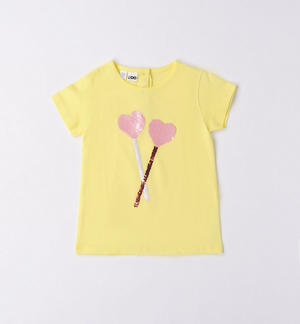 T-shirt bambina cuori paillettes GIALLO