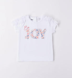 T-shirt bambina scritta a fiori BIANCO