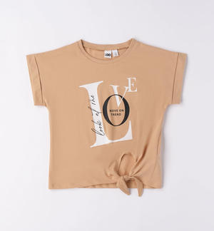 T-shirt ragazza con nodo BEIGE