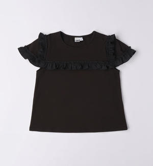 T-shirt ragazza con ruches NERO