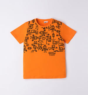100% cotton boy's T-shirt with various patterns ORANGE