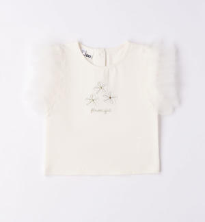 Girl's T-shirt with tulle CREAM