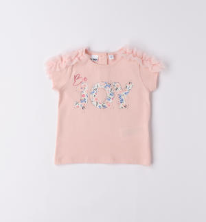 T-shirt bambina scritta a fiori