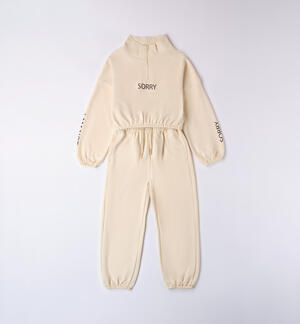 Girls' two-piece sporty tracksuit BEIGE