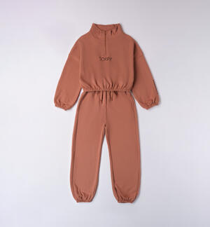 Girls' two-piece sporty tracksuit BROWN
