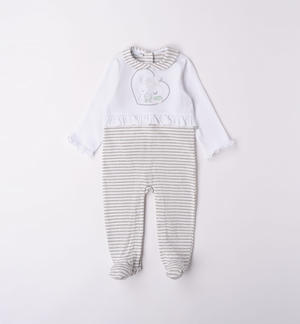 Onesie with feet and ruffles for baby boy