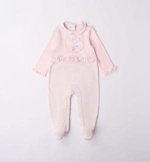 Onesie with feet and ruffles for baby boy PINK