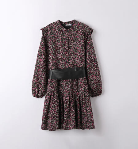 iDO floral dress for girls from 8 to 16 years NERO-MALVA-6K56
